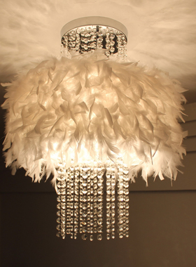 羽毛简约包邮直径40蓬开55cm女生 卧室店面浪漫LED水晶流苏吸顶灯