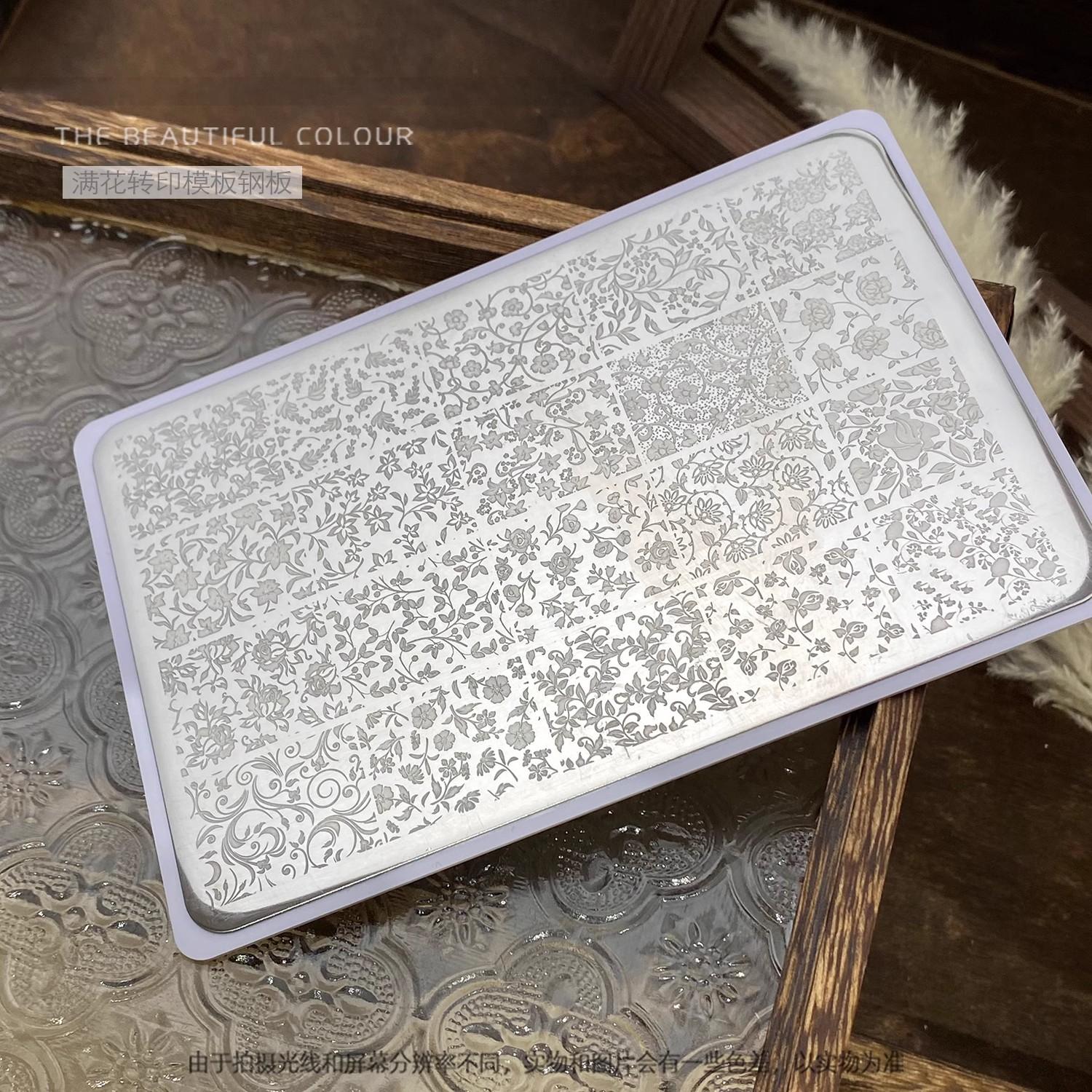美甲印花板蕾丝蝴蝶花纹花卉钢板