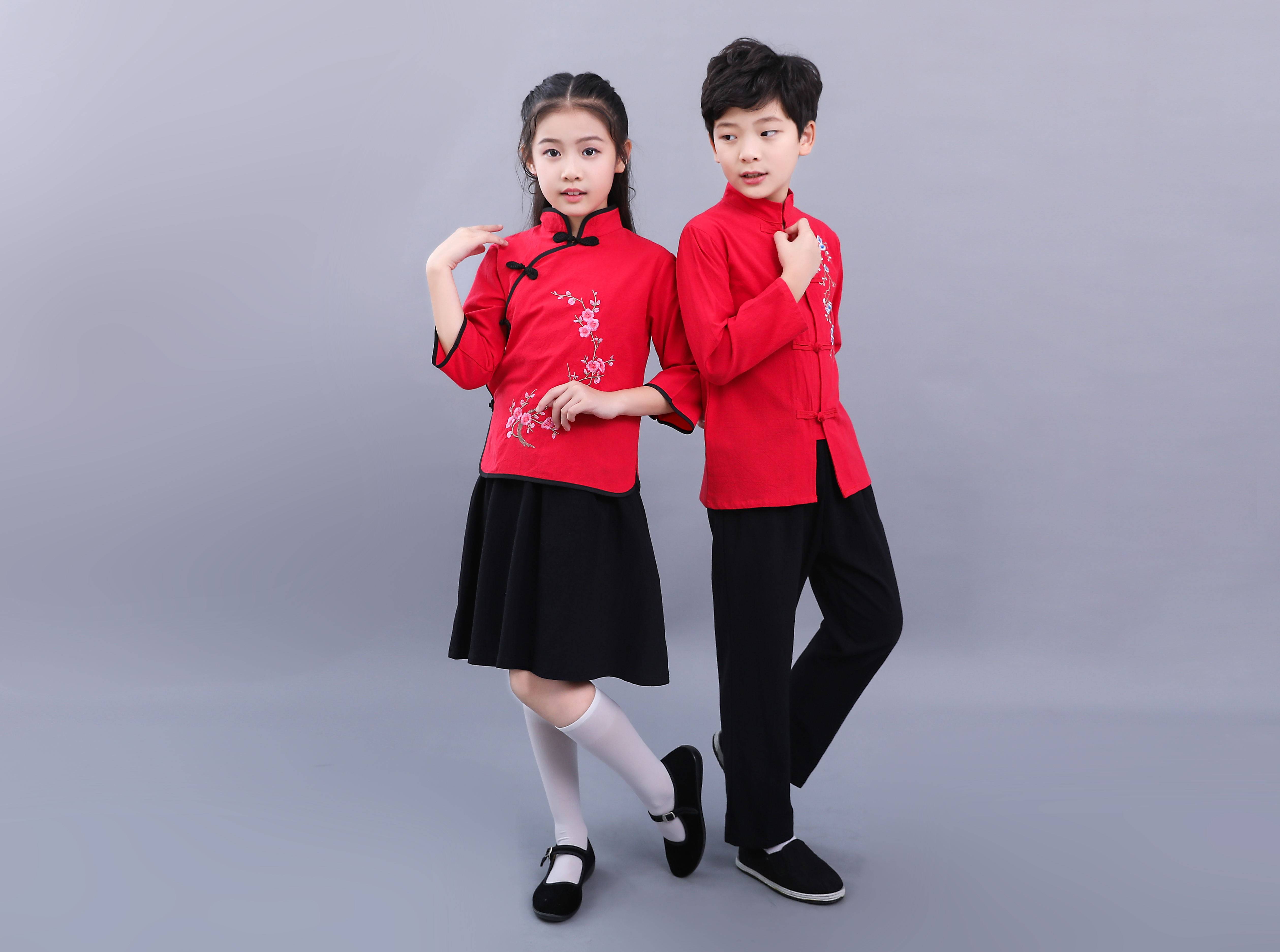 儿童民国服装女学生装五四青年装中山装民国风合唱演出服古装汉服