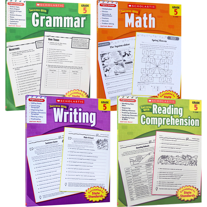 Grade 5 Scholastic Success with Reading Writing Grammar Math 学乐成功系列练习册英语教材五年级 阅读写作语法数学