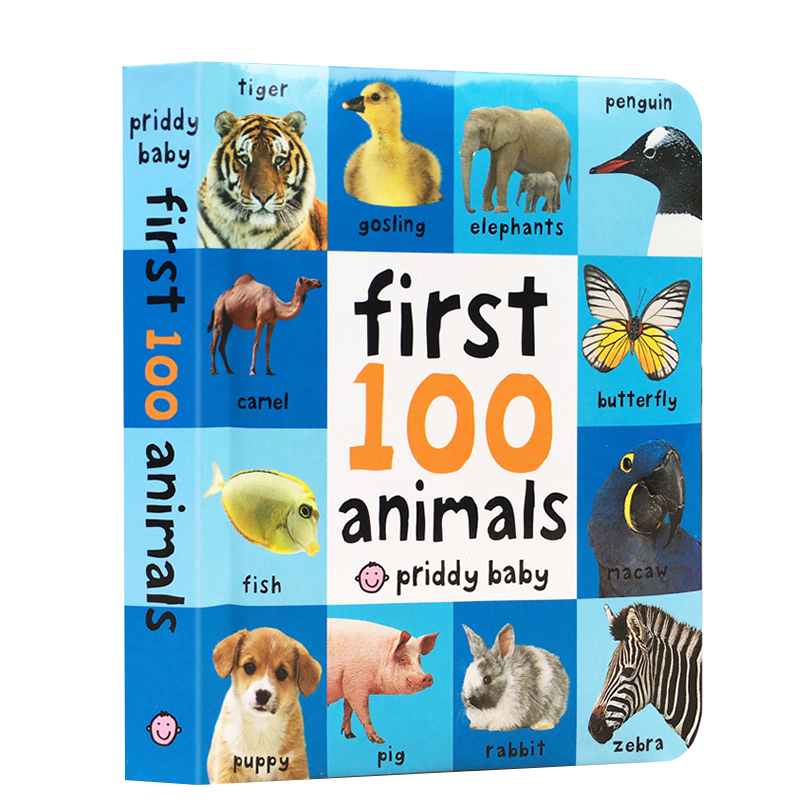 First 100 Animals 单词书图解词典认识动物启蒙认知 Words 数字颜色形状 Priddy Books英文原版绘本纸板书 2-4岁