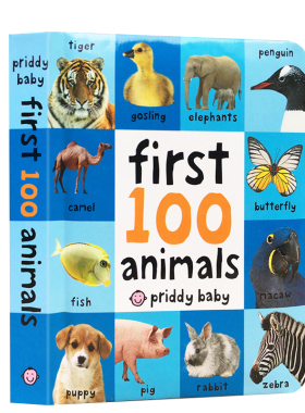 First 100 Animals 单词书图解词典认识动物启蒙认知 Words 数字颜色形状 Priddy Books英文原版绘本纸板书 2-4岁