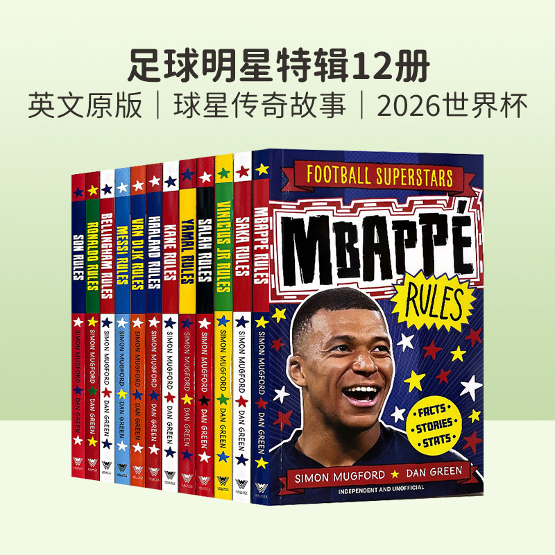 2026世界杯足球明星特辑12册英文原版 Football Superstars 梅西/C罗/姆巴佩/哈兰德/萨拉赫/凯恩/孙兴插图章节故事书球星名人传记