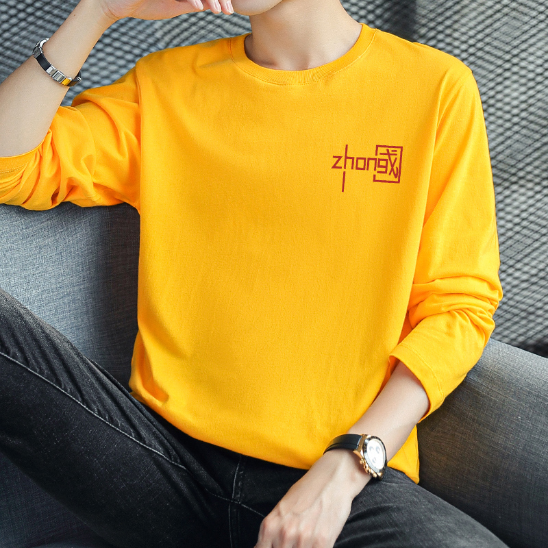 2021年新款纯棉长袖黄色中国t恤