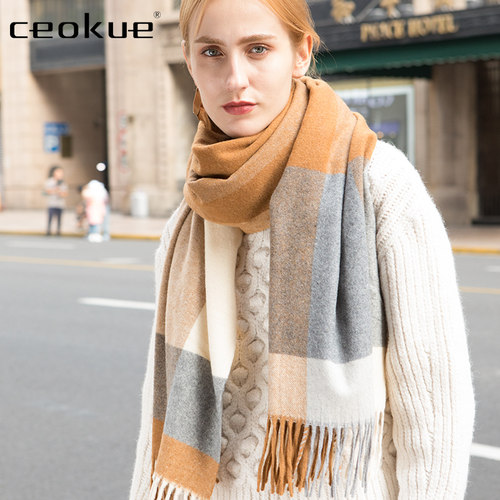 ceokue羊毛围巾女披肩格子羊毛绒