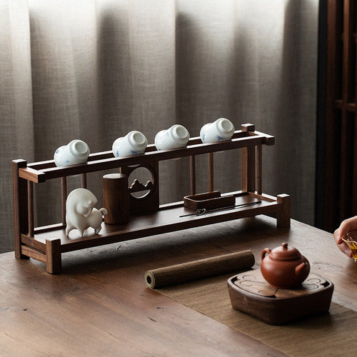 黑胡桃木茶壶茶具收纳架