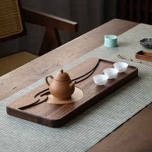 茶台 干泡盘木质小型干泡台中式 茶盘实木排水式 胡桃木家用新中式
