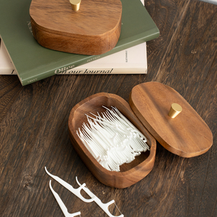 胡桃木实木牙线收纳盒高档桌面牙签盒子简约轻奢棉签盒玄关收纳盒