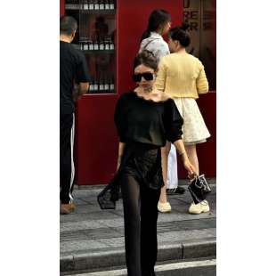 珍珍家 气质慵懒风斜肩花边腰封拼接蕾丝时尚套装