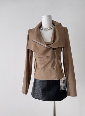 iamxiaa*视觉系麂皮翻领立体裁剪修身短款夹克外套