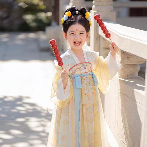 女童汉服春秋古风新款儿童中国风唐装长袖中秋宝宝连衣裙古装秋款
