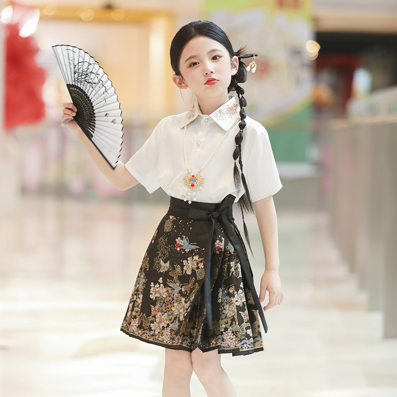 薄款夏款女童织金短款马面裙汉服
