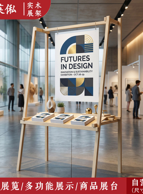 商用广告展台展会KT板海报展示架实木多层陈列展台文创展览中岛台