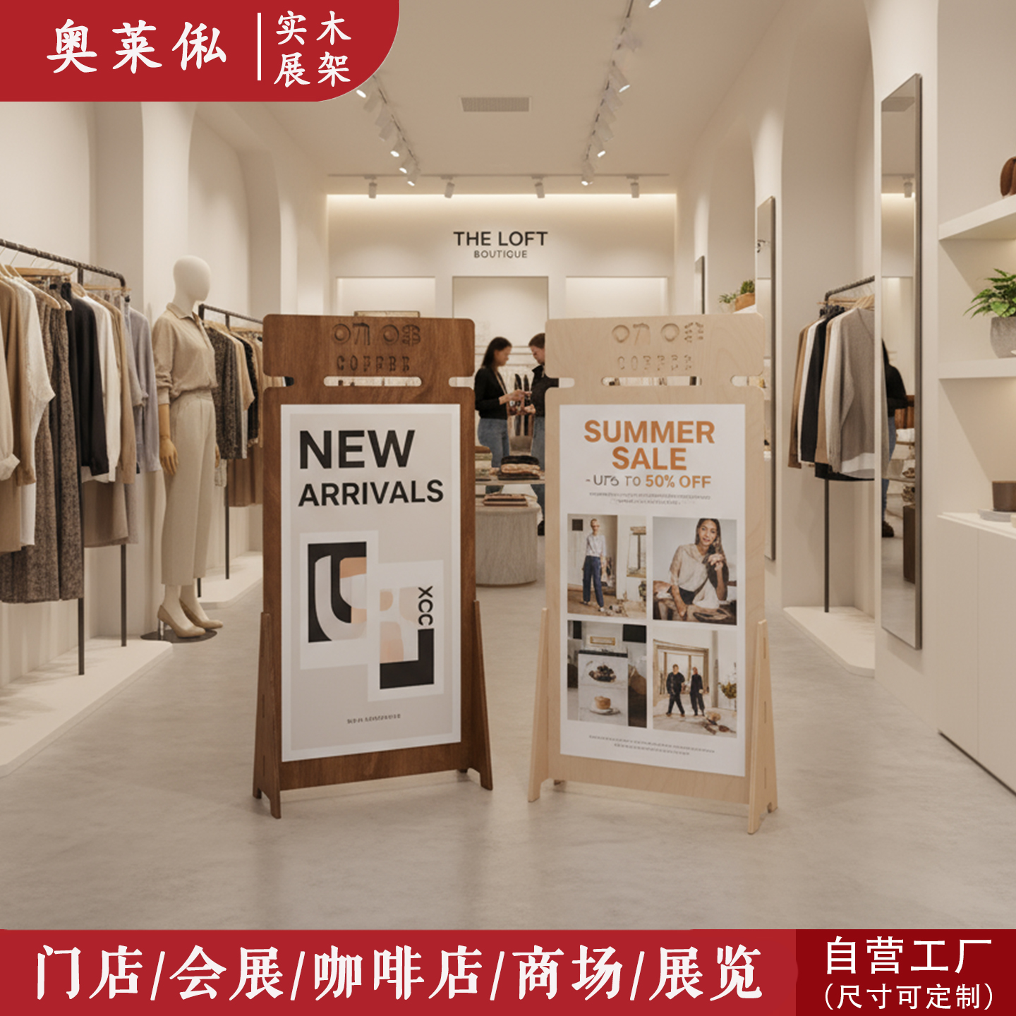 广告立式展牌海报展示架落地式展板店铺门口服装店实木产品展示架