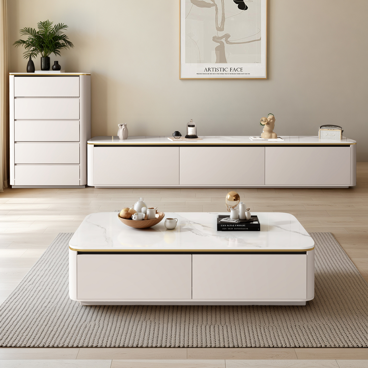 全实木轻奢茶几电视柜组合