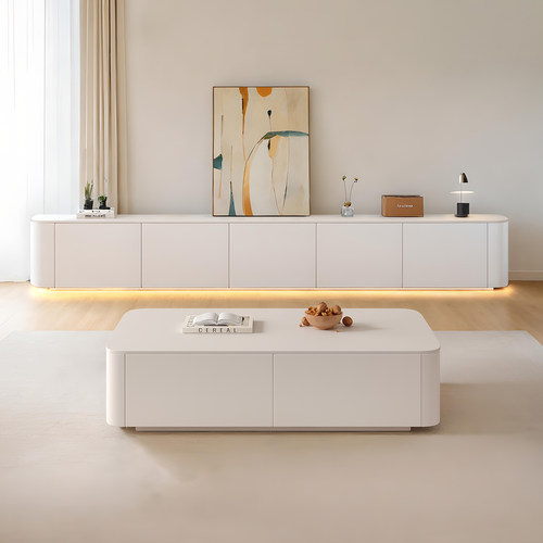 白色客厅电视柜南创奶油风组装