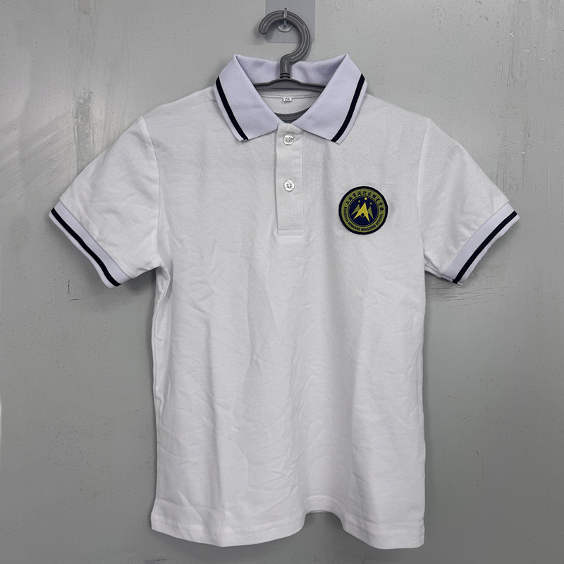 上海白色polo衫翻领校服来图定制闵行区明星学校校服同款定做