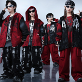 儿童街舞潮服少儿连帽坎肩外套女童爵士舞套装 男童酷帅嘻哈演出服