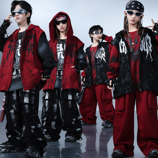 儿童街舞潮服少儿连帽坎肩外套女童爵士舞套装男童酷帅嘻哈演出服