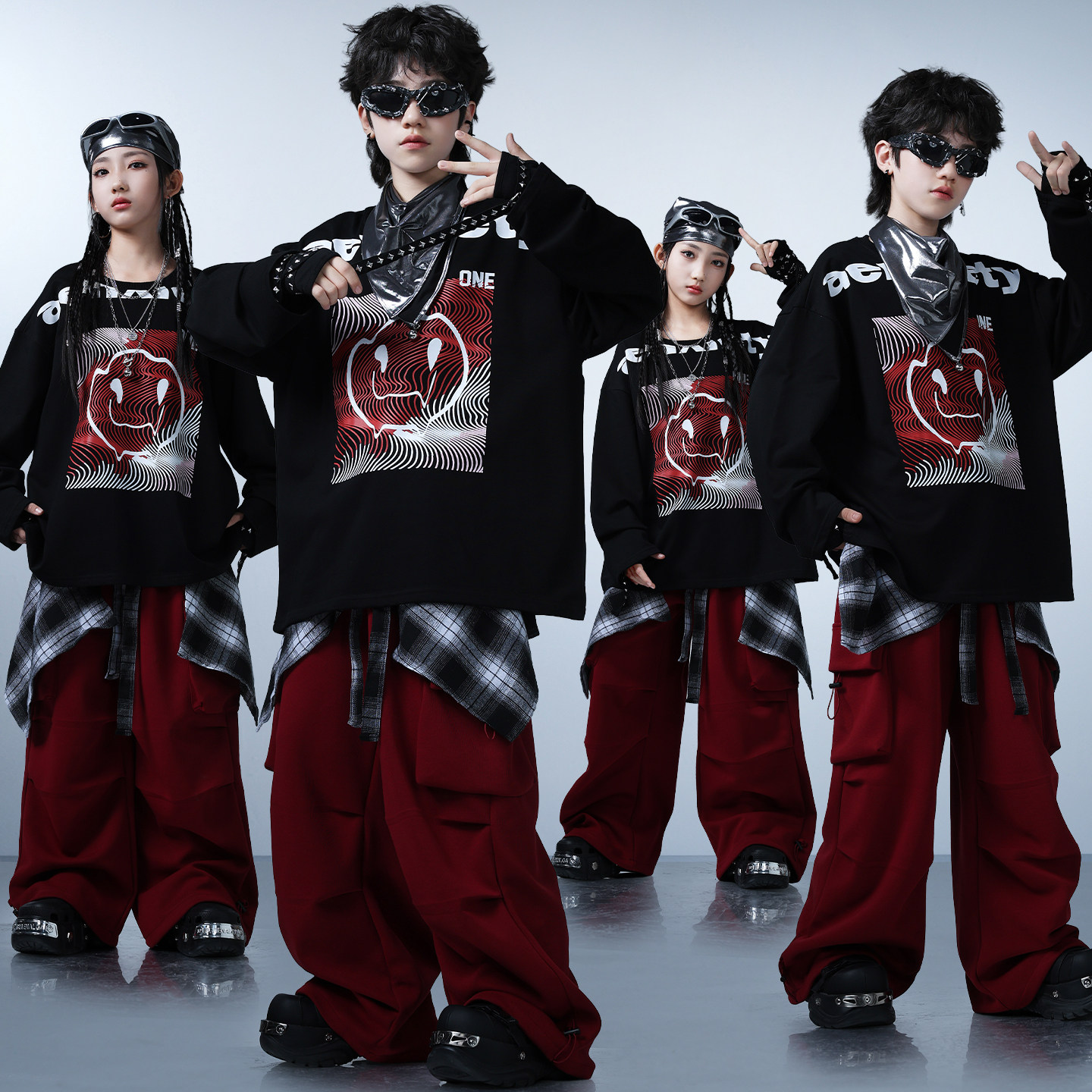 男童街舞套装少儿架子鼓表演服女孩爵士儿童嘻哈hiphop帅气演出服
