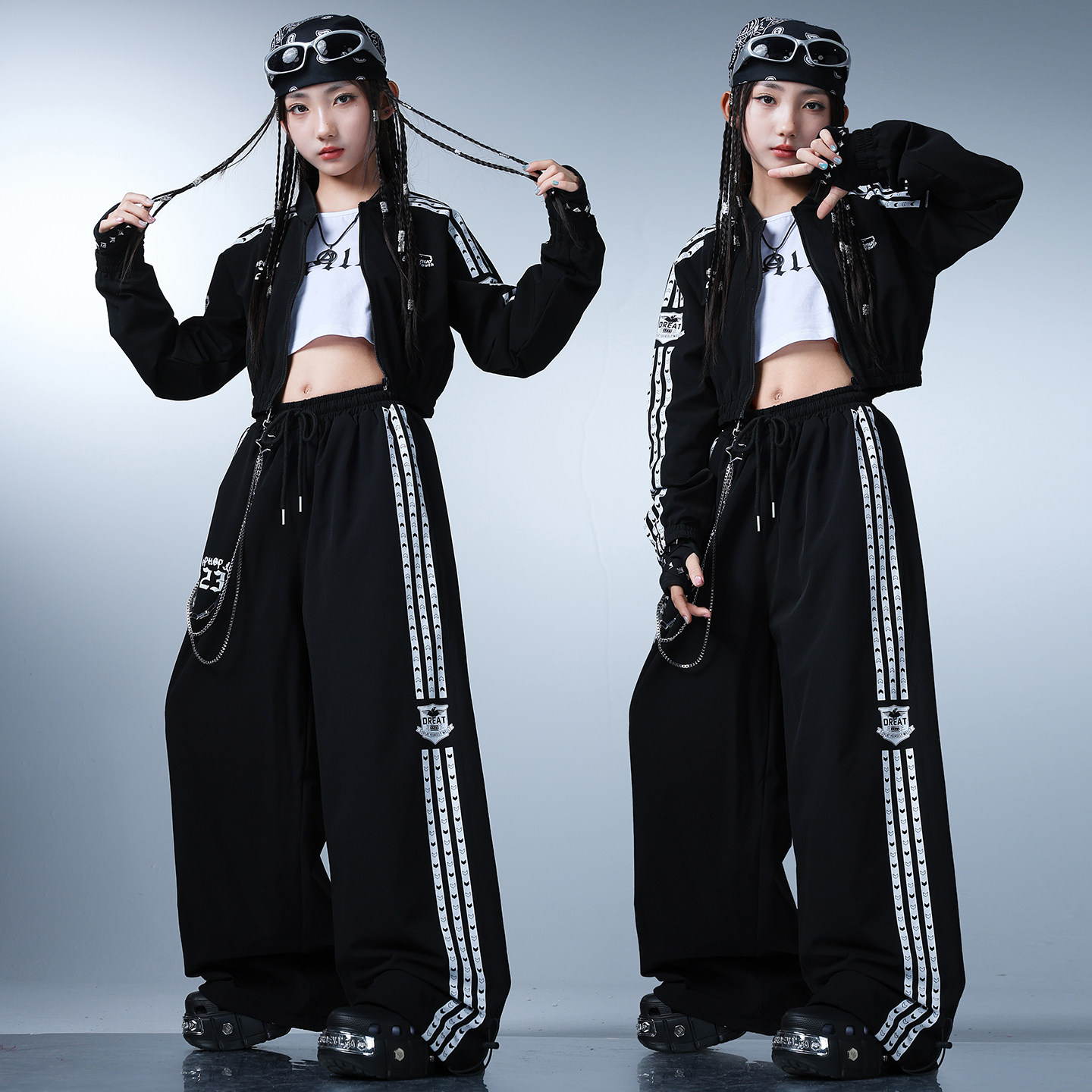 女童嘻哈运动风爵士舞套装女孩jazz炸街元旦少儿个性速干街舞潮服