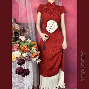 巷里复古新中式改良旗袍女夏国风流苏拼接修身气质订婚敬酒连衣裙