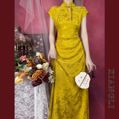 巷里复古新中式 气质优雅高端显瘦国风连衣裙 鎏金提花改良旗袍夏季