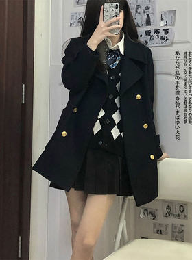 JK学院风双排扣中长款毛呢外套