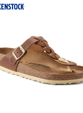 BIRKENSTOCK勃肯德国进口女款涂油皮时尚编织Gizeh人字夹趾拖鞋