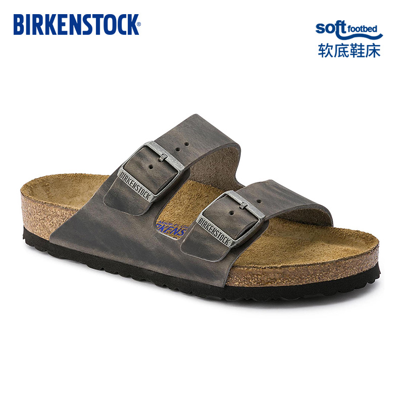 BIRKENSTOCK勃肯男女款软木一字带拖鞋牛皮革软底Arizona系列 流行男鞋 一字拖 原图主图