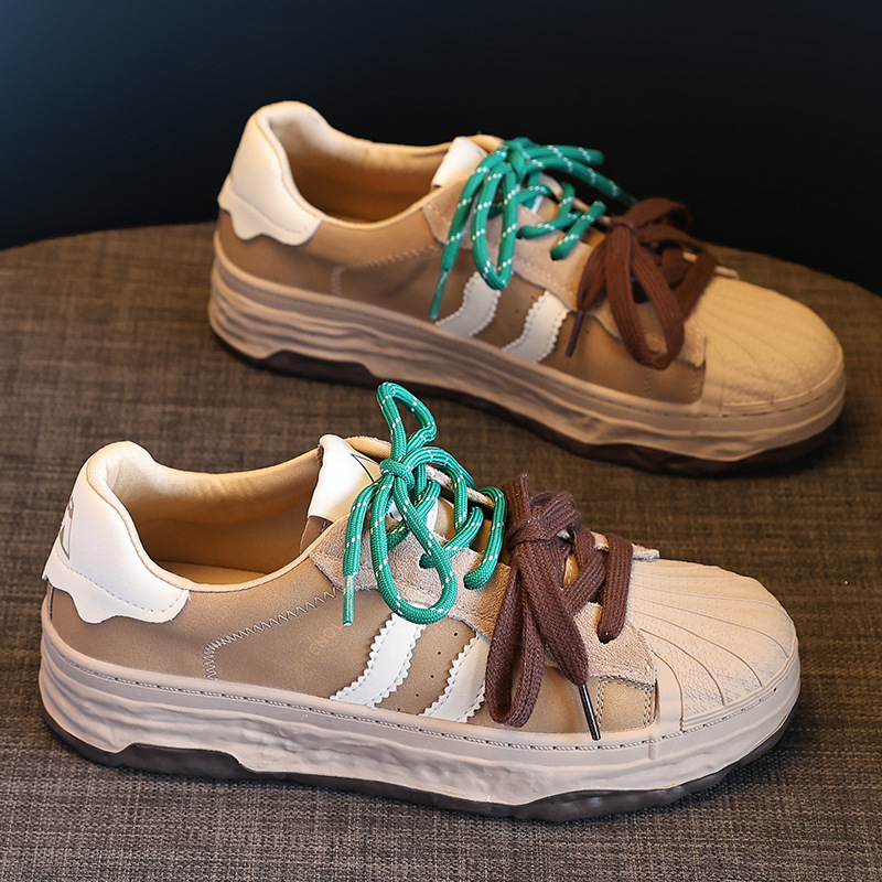 真皮小白鞋女2025秋季新款轻便贝壳头厚底百搭爆款板鞋休闲运动鞋