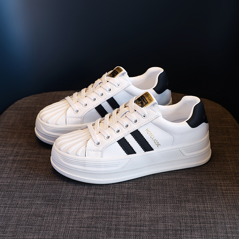 真皮小白鞋女厚底运动板鞋2025春季新款百搭休闲鞋舒适百搭贝壳头