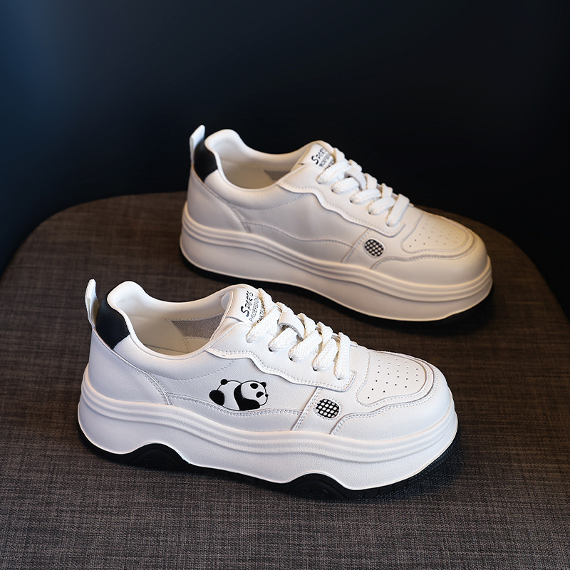 小白鞋女2025春季新款真皮黑白熊猫厚底百搭轻便透气休闲运动板鞋