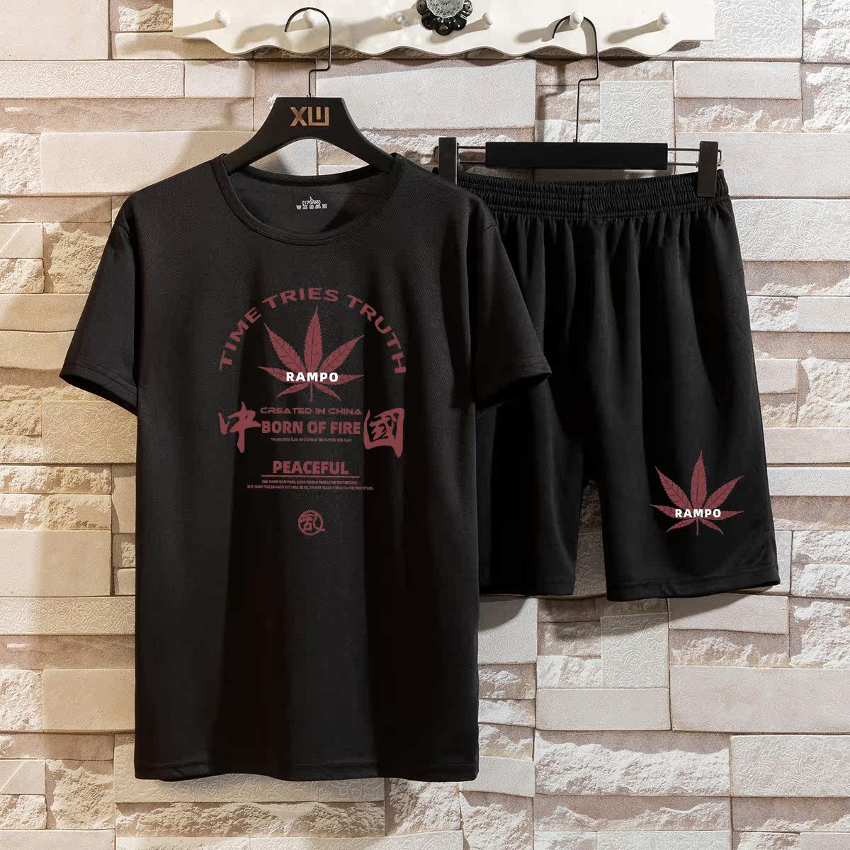 运动套装男士夏季2021新款潮流t恤短袖五分裤两件套速干衣服P26图片