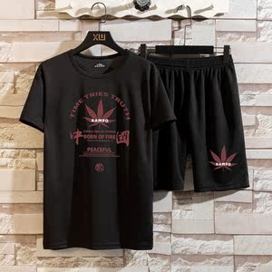 运动套装男士夏季2021新款潮流t恤短袖五分裤两件套速干衣服P26图片