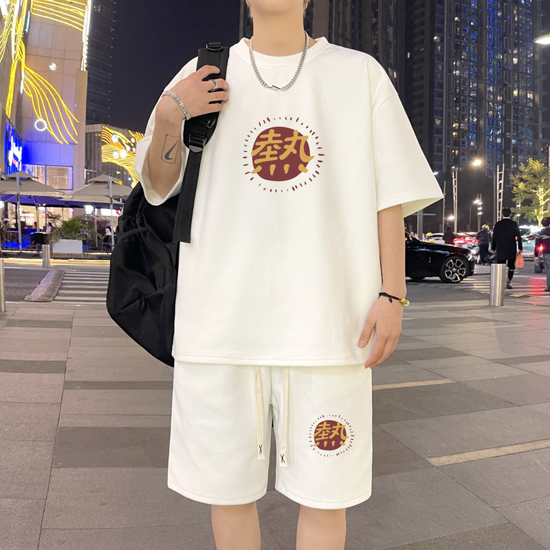 ZT113*P48中式休闲运动套装男生夏季潮牌痞帅短袖T恤五分裤两件套图片
