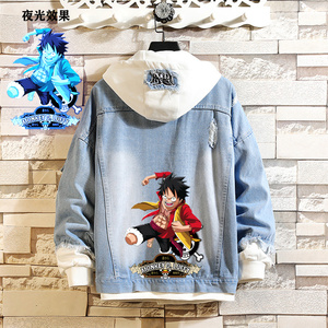 J04 P60 春秋牛仔外套男宽松夹克初中高中海贼王衣服大童褂子图片