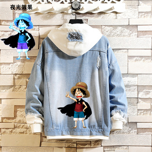 J04 P60 春秋牛仔外套男宽松夹克初中高中海贼王衣服大童褂子图片
