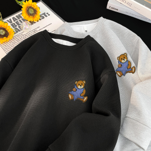 6511*P28华夫格美式笑脸刺绣卫衣男士宽松春秋季休闲百搭情侣上衣,男装卫衣,星座414A（原B215）