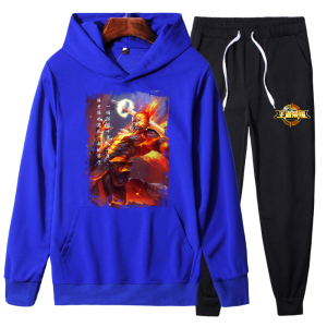 YD25P70秋冬加绒运动套装男宽松夜光连帽衫孙悟空凤求凰衣服,140的身高如何搭配衣服好看图片