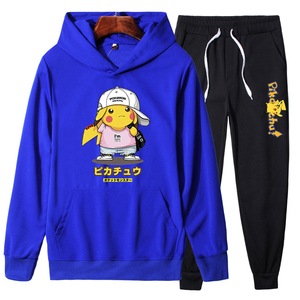 YD104 P70 皮卡丘卫衣男连帽一套衣服帅气男孩春秋季休闲套装外套图片