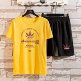 运动套装男士夏季2021新款潮流t恤短袖五分裤两件套速干衣服P26，男装T恤，星座414A（原B215）