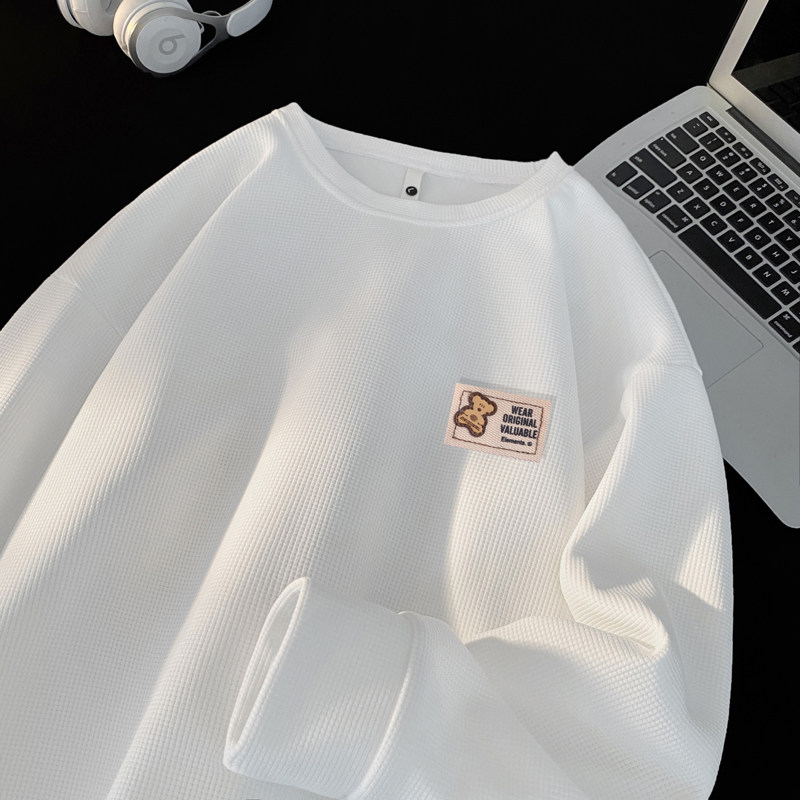 6589*P28华夫格美式重磅潮牌刺绣卫衣男宽松秋季高街打底休闲上衣，男装T恤，星座414A（原B215）