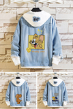 J21*P60秋冬款连帽夹克男日系动漫猫和老鼠印花卫衣宽松牛仔外套，男装夹克，星座414A（原B215）