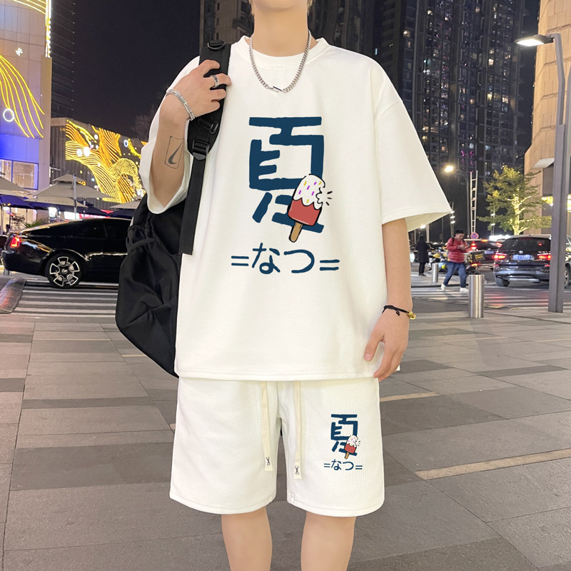 ZT112*P48风休闲运动套装男生夏季潮牌痞帅短袖T恤五分裤两件套,男装T恤,星座414A（原B215）