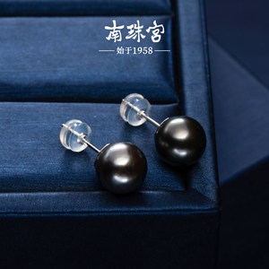 南珠宫新款18k金大溪地黑珍珠海水珍珠耳环女时尚正品C-E033KN-Y