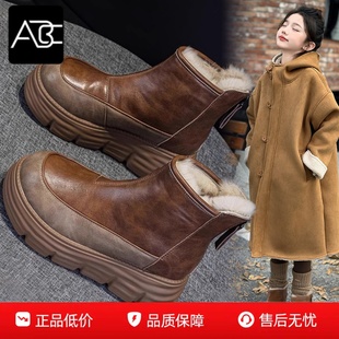 马丁靴 儿童大棉加绒加厚东北棉鞋 ABC真皮女童雪地靴2025冬季 新款