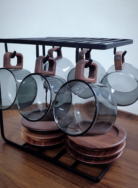 中古小众设计感耐热咖啡杯套装带杯架玻璃杯子高档精致杯碟下午茶
