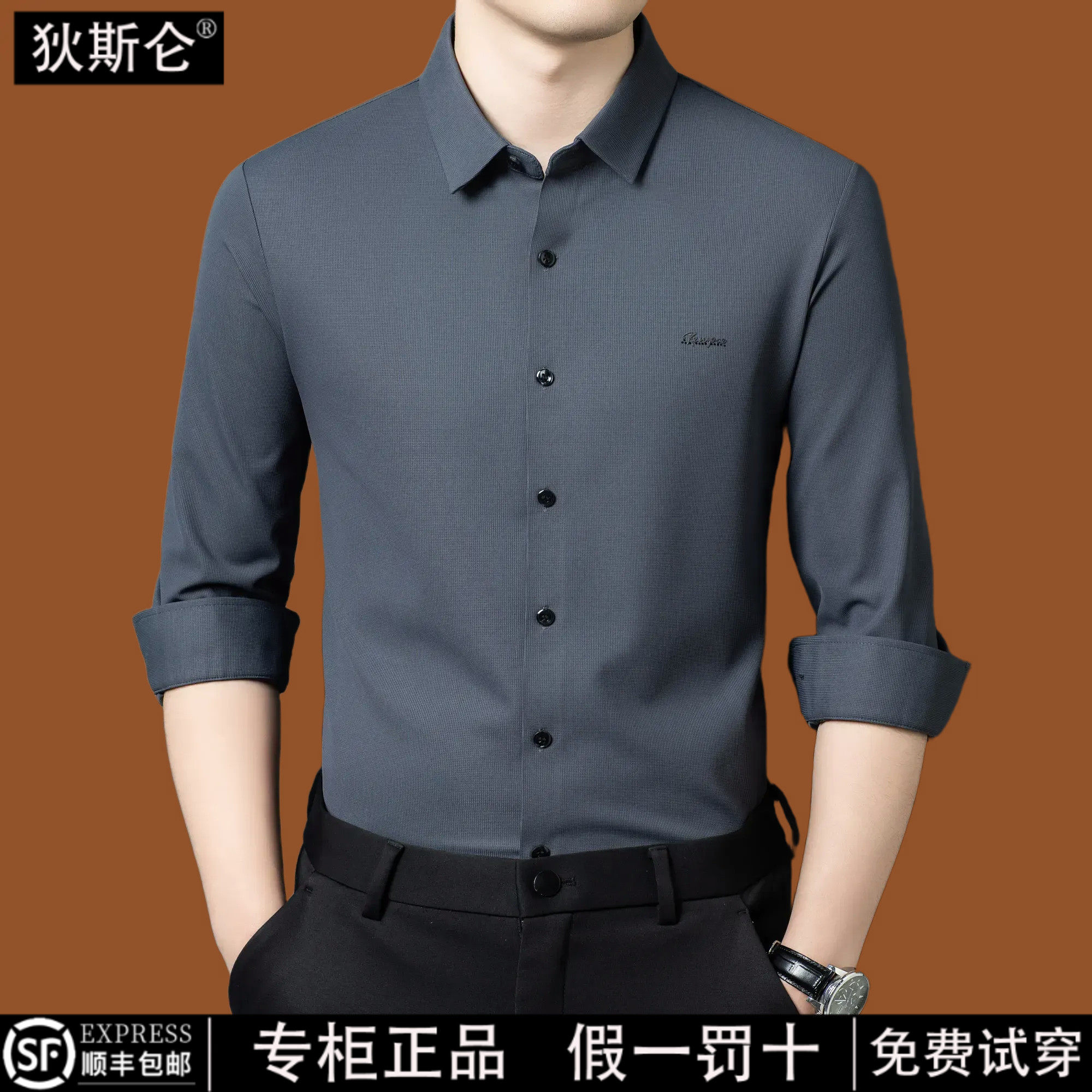 狄斯仑高端品牌长袖衬衫男春秋季