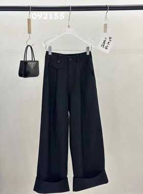 【DTU大图】复古卷边西装阔腿裤垂感高腰显瘦直筒九分休闲裤92155